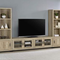 3-piece Entertainment Center 79" TV Media Stand Cabinet Antique Pine Finish