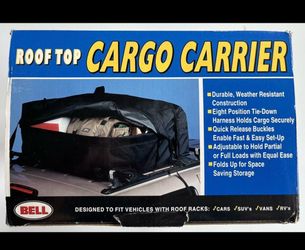 Bell Black Roof Top Cargo Carrier Weather Resistant 12 Cubic Ft Capacity. In excellent condition!