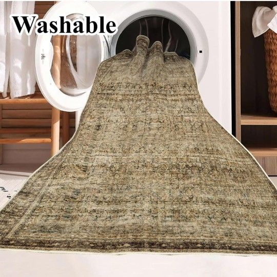 Area Rug 6x9 Washable Rug Dark Brown Vintage