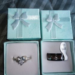 New Wedding Engagement Anniversary His &Her Ring Set. His Sz 11 Hers S7 &Qq