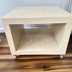 Wood Cube Side Table on Wheels