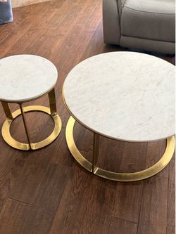 Marble and Gold coffee table end table set