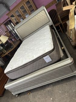 Silver Bed With Mattress Set
