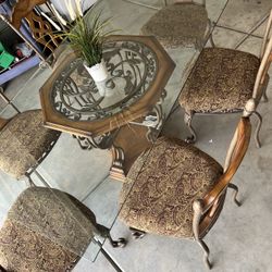 Wood Iron And Glass Dining Table