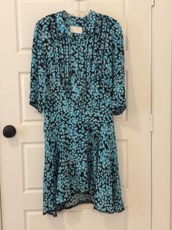 Zadig & Voltaire Black Blue Floral Pintuck Midi Dress