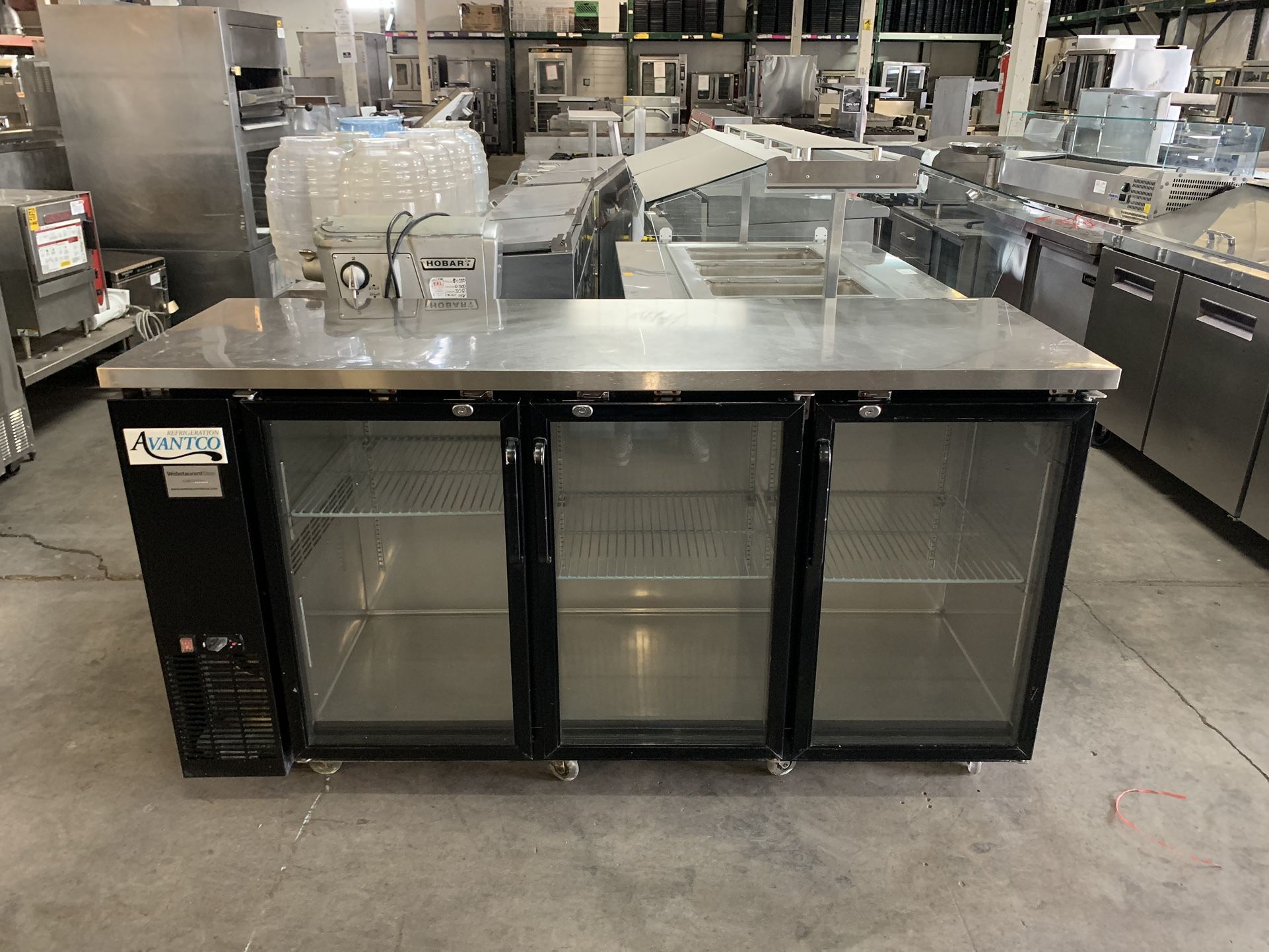 Three Glass Door Barback Refrigerator AVANTCO 72"