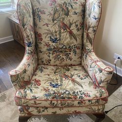 MAKE ME AN OFFER Queen Anne Style Wingback Chair Chinoiserie Schumacher Custom Fabric