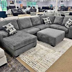 Ballinasloe Dark Gray 3 Piece Laf/Raf Sectional and Ottoman 🌲Deliver & Finance Available 👍🏼New 