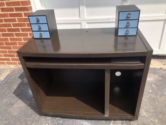 Dark wood desk with pull out shelf
