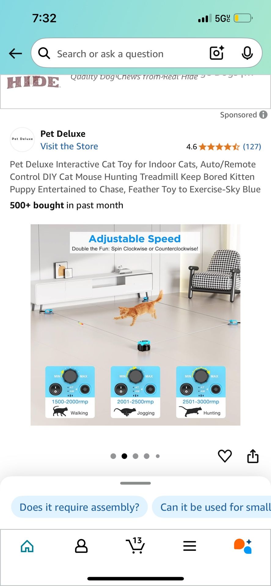 Interactive Cat Toy for Indoor Cats, Auto/Remote Control DIY Cat Mouse Hunting Treadmill Keep Bored Kitten Puppy Entertained to Chase, Feather Toy to