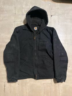 Black Carhartt J141 Sandstone Duck Sherpa-Lined Sierra Jacket size large