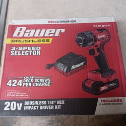 Bauer 20 volt cordless 1/4 hex impact drill and charger and 1 battery brand new in sealed box 