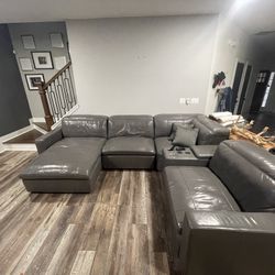 Gray Leather Sectional
