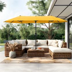 Alpha Joy 13x6.5ft Double-Sided Extra Large Outdoor Patio Market Rectangle Umbrella with Crank Handle, Smoky Gray