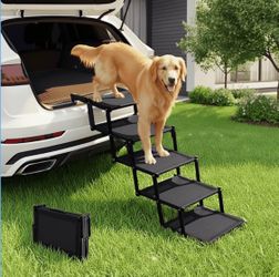 Foldable Dog Stairs for Large Dogs - Extra Wide Pet Ramp for Cars, SUV, Non-Slip Surface, Supports Up to 250 Lbs, 5 Steps