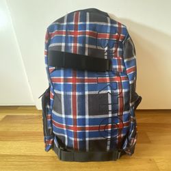 Burton Backpack Snowboard Ski With Straps Skateboard Holder - Plaid Blue Red