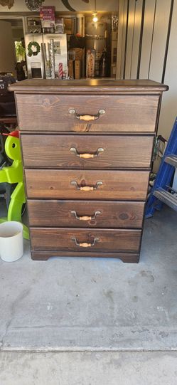 Pine wood dresser, dark brown stain