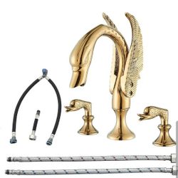 Vidugg Gold Swan Bathroom Faucet 3-hole Widespread Open Box Like New 