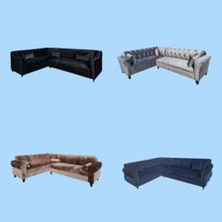 NEW 7X9FT SECTIONAL COUCHES  JAZZ  BROWN  ,VELVET GREY, BLACK LEATHER COMBO AND  DOMINO BLACK FABRIC  Sofas./ More Color FABRIC Available 