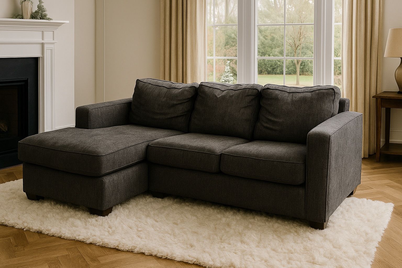 Plush L Shaped Dark Grey Sectional