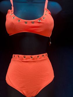 High waisted orange bathing suit