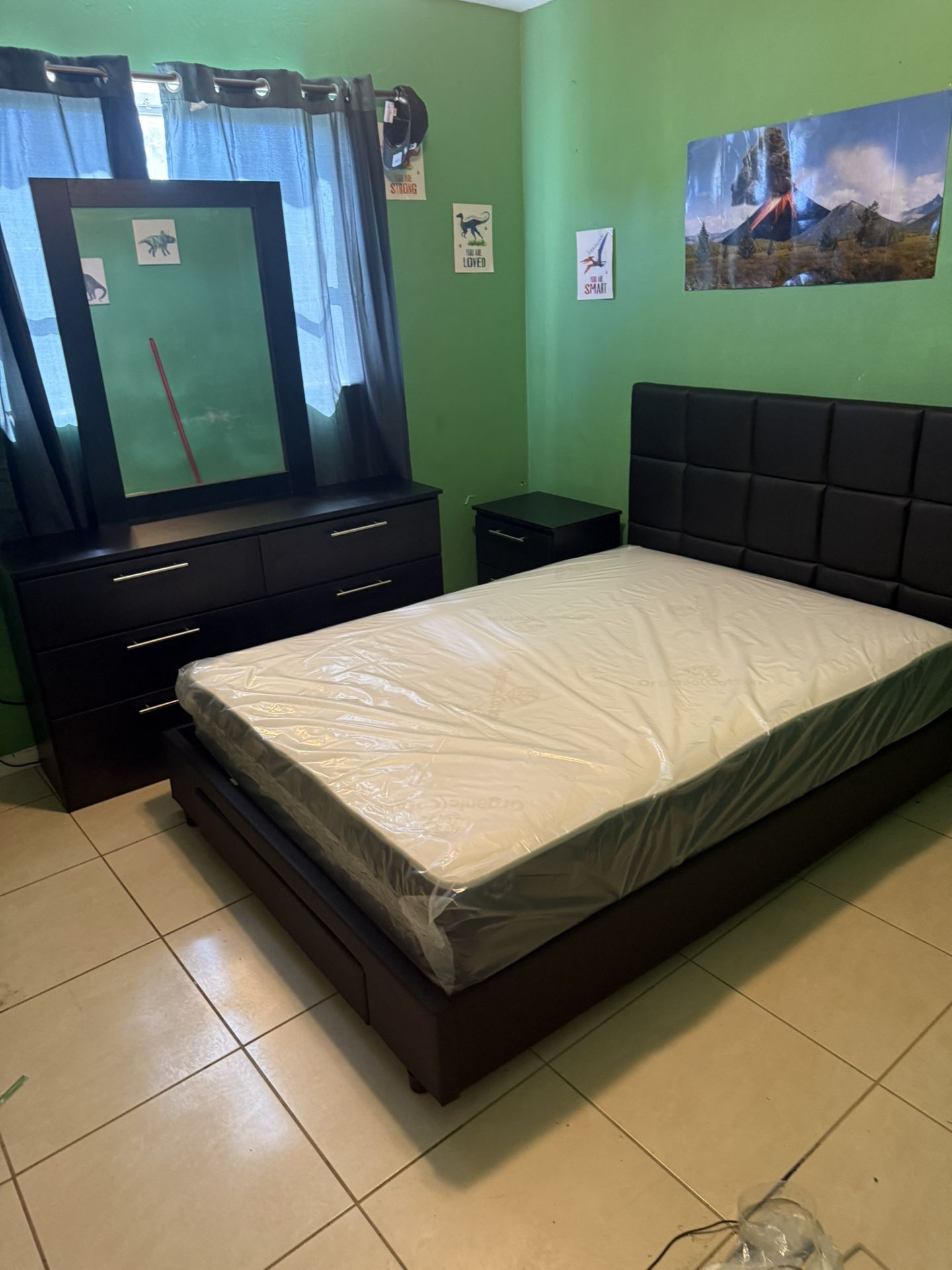 Full Bedroom Set With Mattress 1 Nightstand And Dresser And Mirror. All New Furniture And Free Delivery
