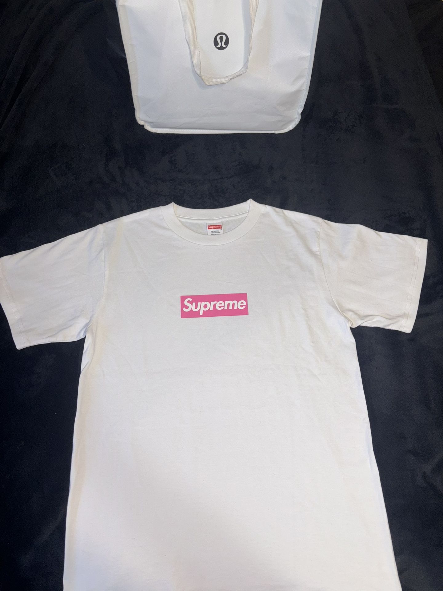 Supreme Pink on White Box Logo Print Tee Short Sleeve Men's Size S New