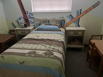 Vintage Twin Bed Set - Headboard, Frame, 2 Nightstands