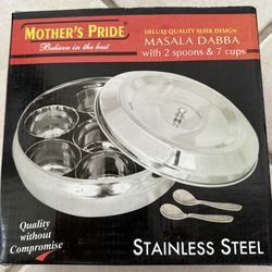 New Stainless Steel Masala Dabba 2 Spoons 7 Cups