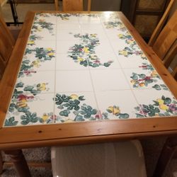 Italian Hand Painted Kitchen Table..Grape Vine Design!@..Solid Wood And Tile Top..Size 62x38 Wide 30 Inches Tall...6 Padded Solid Wood Kitchen Chairs.