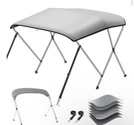 Bimini Top for Boats, Heavy Duty 7 Layers 1200D Oxford Boat Canopy with Support Poles & Storage Boot(3 Bow 6'L x 46" H x 54"-60" W,Grey)