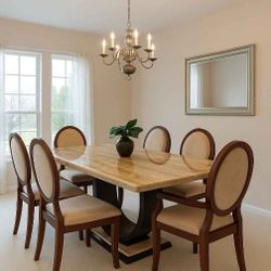 Elegant Granite Dining Table + 6 Chairs Designer Quality, Heavy Real Stone