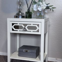 Cream Mirrored Accent Table Nightstand