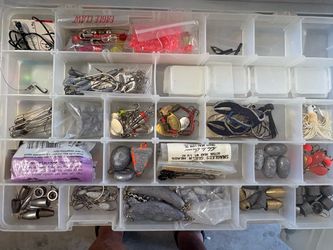 Full box of fishing hooks and lures
