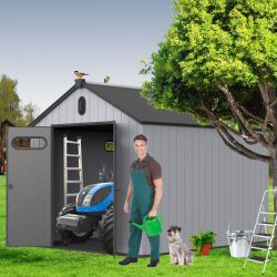 XWT013-1 8*10ft resin plastic storage shed for backyard garden big spire Tool storage