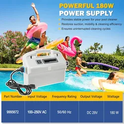 For Dolphin Pool Cleaner Power Supply 180W Replacement for -US-ASSY –Works with Nautilus CC Plus, DX3, Neptune, Quest – Includes Power Cord,Wee