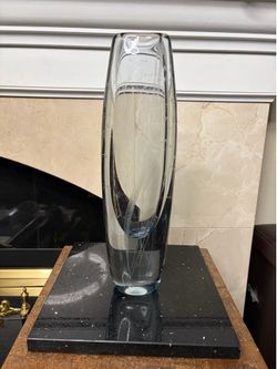 Stromberg Art Glass Vase Sweden with Etched Flowers 14”
