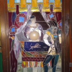 Large Beautiful Antique Stain glass Picture In A Frame 