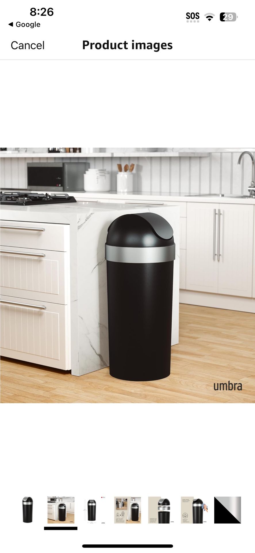 Umbra Venti 16.5-Gallon(11-20 Gallons) Swing Top Kitchen Trash Can – Large, 35-inch Tall Garbage Can for Indoor, Outdoor or Commercial Use, Black/Nick