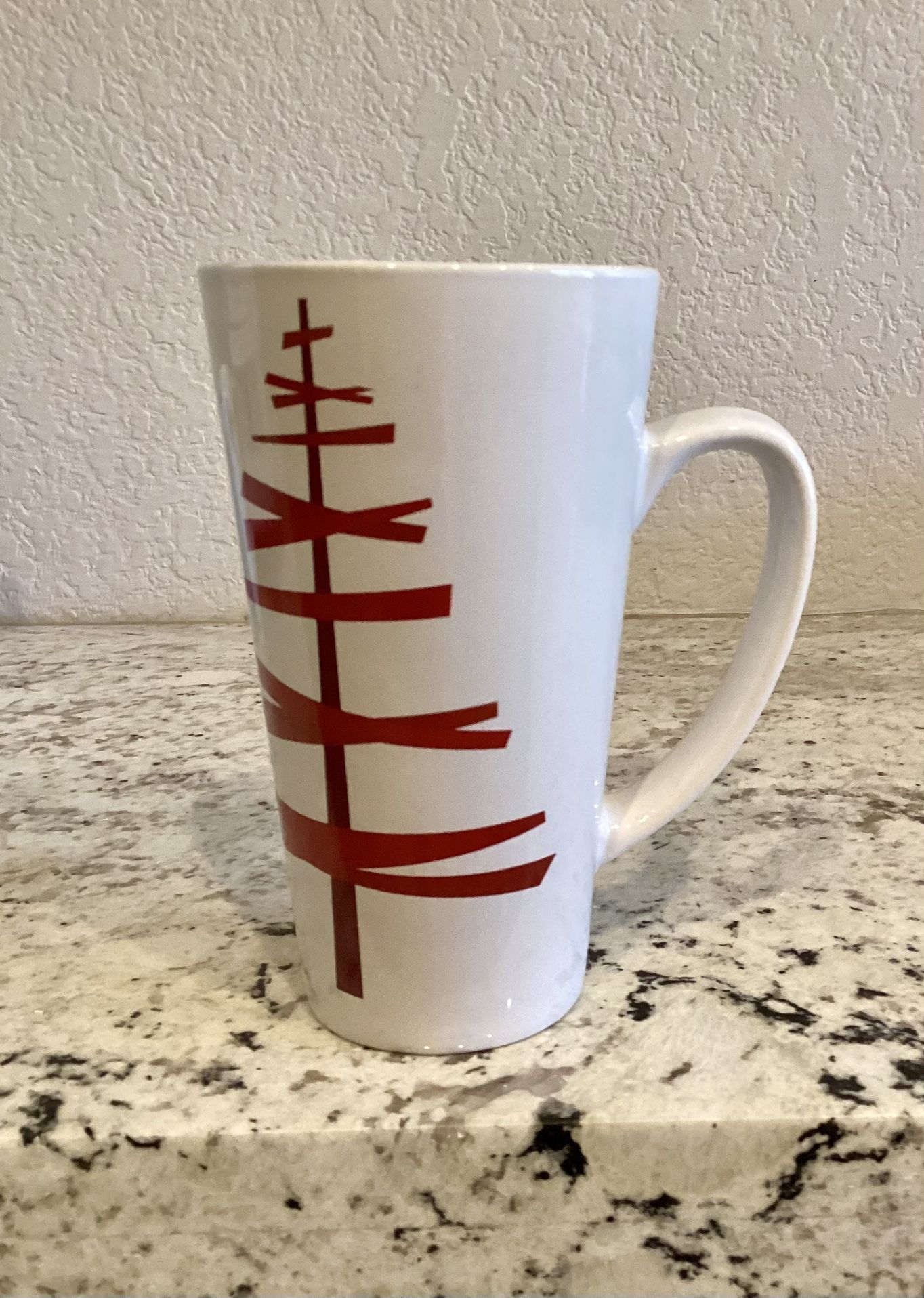 Starbucks Christmas Holiday Abstract Tree 16 oz Coffee Latte Tall Mug Cup Red White Ceramic 2012  