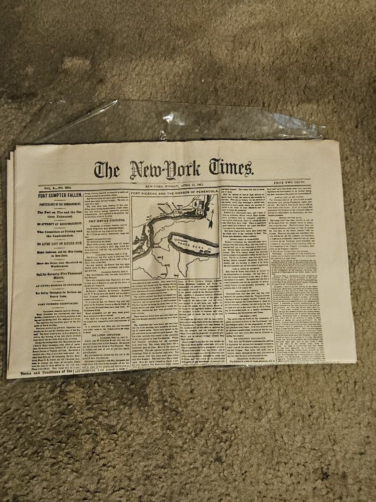 ORIGINAL EDITION OF THE NEW YORK TIMES (APRIL 15, 1861)