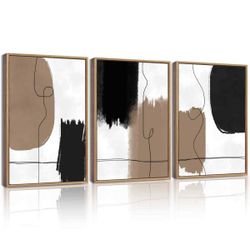 KUVIOKE Neutral Abstract Framed Wall Art Beige Mid Century Textured Wall Decor Minimalist Line Modern Illustrations Art Print for Living Room Bedroom 