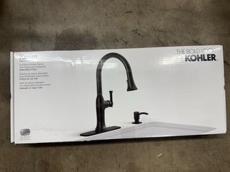 KOHLER Kanan Matte Black Single Handle Deck-mount Pull down with Sprayer (Includes Deck Plate) (Includes Soap Dispenser)