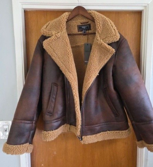 Men's Jacket Pilot Aviator Vegan Suede Sherpa XL