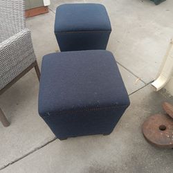 2 Blue Ottomans 