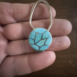 Native American Zuni jewelry handmade sterling silver turquoise inlay traditional keychain