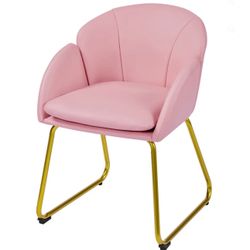 Modern Faux Leather Accent Chair with Golden Metal Legs for Living Room, Simple Pink