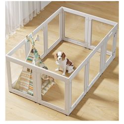 New -Clear Acrylic Dog Playpen with Door,23.6" Puppy Playpen,Easy Assemble Pet Fence,10-Panel for Puppies/Small Dog Play Pen Indoor (White, 23.6 Inch-