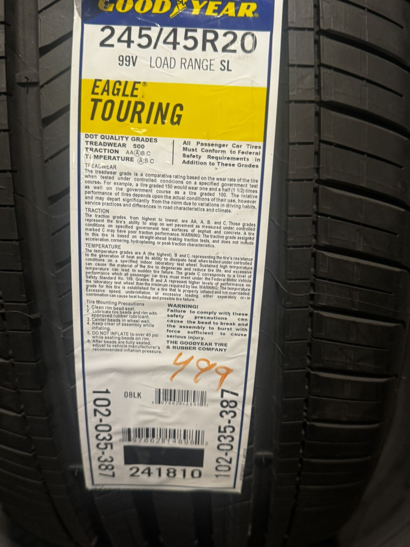 FOUR NEW TIRES 245/45/20 GOODYEAR EAGLE TOURING  $499