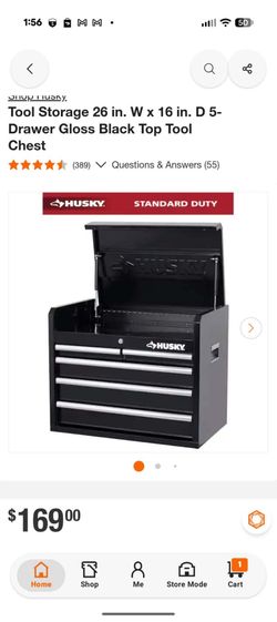 Husky 26 in. W x 16 in. D 5-Drawer Gloss Black Top Tool Chest.